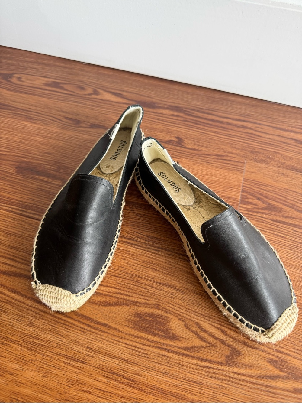 Soludos Women’s Black Leather Espadrille Slip-Ons - Size 7